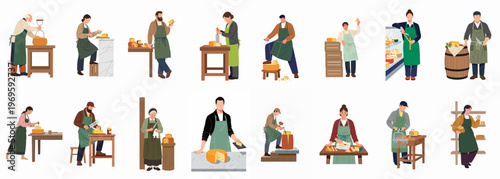 Artisan Food Preparation Scene: A compilation of skilled artisans meticulously crafting various food products, showcasing the dedication and artistry behind culinary excellence.