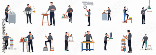 Efficiency and Productivity: A composite shot of an individual engaged in a variety of activities, conveying themes of productivity and efficiency. Ideal for illustrating daily tasks and workflows.