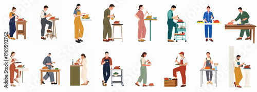 Artisans and Craftsmen at Work: A vibrant assembly of skilled individuals engaged in the creation of handcrafted items.