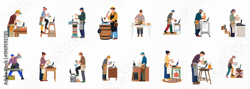 Artisan Workshop: A composite scene depicts various artisans diligently crafting in their workshops, demonstrating the skill and precision inherent in their craft.