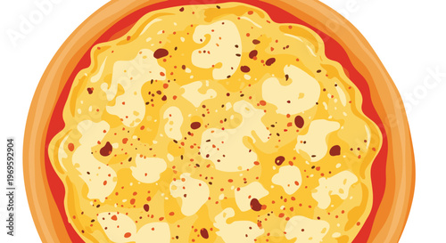 Overhead view of a mushroom and cheese pizza with a red sauce base, appetizing fast food vector illustration for restaurant menu designs.