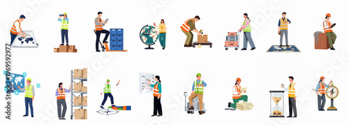 Logistics in Action: Diverse professionals in a supply chain ecosystem, illustrating the complexities of transporting goods and the precision required in moving the world.