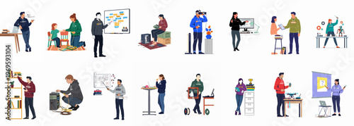 Collaboration of Diverse Activities: A collection of various scenes that portray teamwork and individual performance of activity.