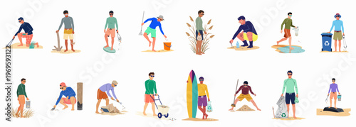 Beach Clean-up Crew: A diverse group of individuals united in their commitment to environmental preservation, working collaboratively to cleanse the beach of litter and debris, promoting a cleaner.
