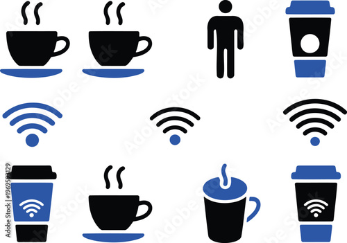 Collection of coffee cup and wifi icons