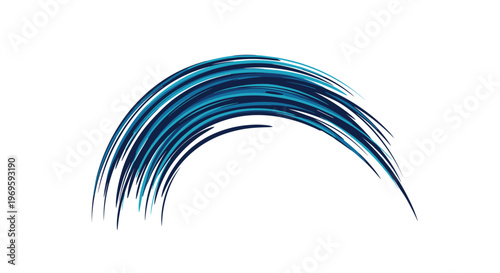 Abstract blue brush stroke in a semicircular arch shape, artistic paint splash effect for graphic design, logos, or creative backgrounds.