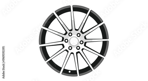 Stylish silver and black alloy car wheel rim design with multiple spokes shown isolated on a plain white background.