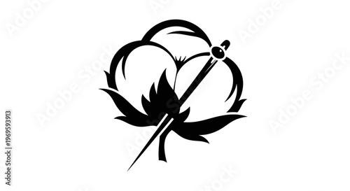 Black Cotton Plant Icon with Stylized Floral Elements