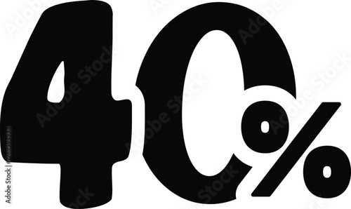  black graphic illustration displaying the number forty followed by a clear percentage symbol, perfect for representing significant discounts, promotional sales offers, 