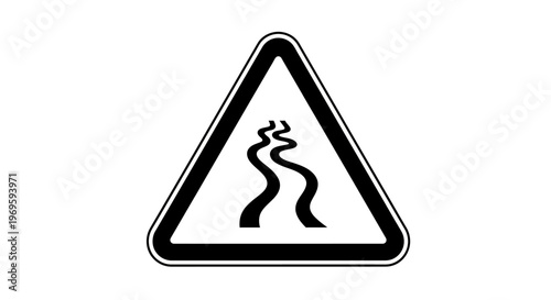 Black and White Slippery Road Warning Traffic Sign