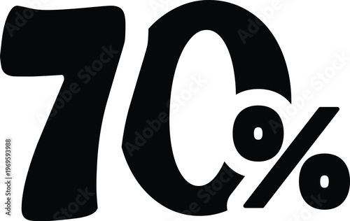 A striking 70 percent graphic in bold black, conveying concepts of significant discount, achievement, progress, or a substantial proportion, ideal for sales, reports, and promotions