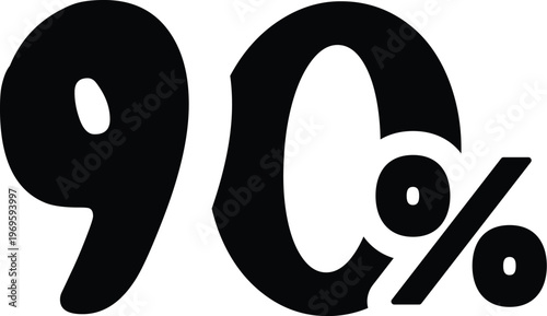 Bold black 90% symbol representing discount, sale, or completion percentage graphic illustration
