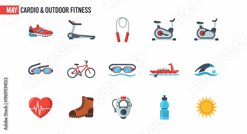 Cardio and outdoor fitness icons set.