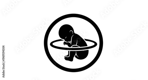 Black and White Abstract Fetus Icon in Circular Frame