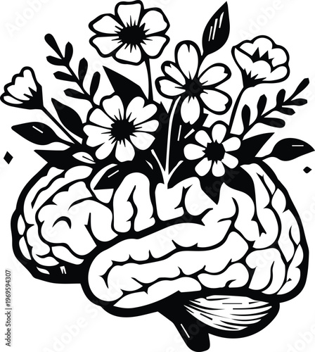 A brain with flowers growing out of it