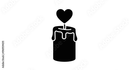Black Icon of Melting Candle with Heart-shaped Flame