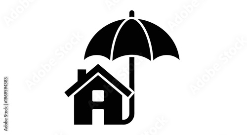 Black Icon of House with Umbrella Symbolizing Protection
