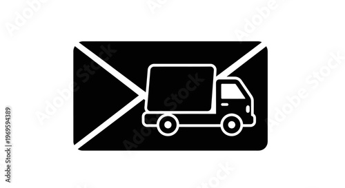 Black Delivery Truck Icon on Envelope Symbol