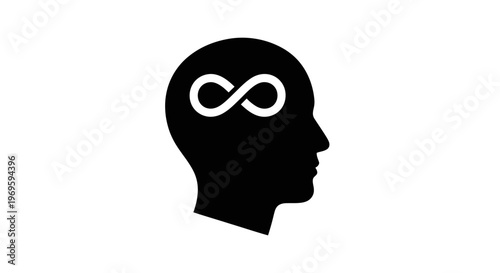 Black Silhouette of Human Head with Infinity Symbol Inside