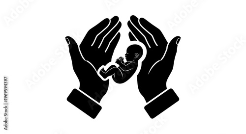 Silhouette of Hands Cradling a Fetus Representing Care and Protection