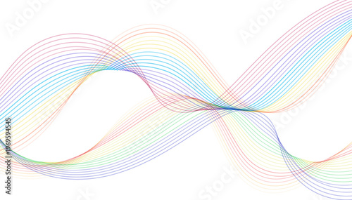 虹色の曲線ラインが重なり合う流れるような抽象ウェーブデザイン背景・カラフルで柔らかい動きのあるグラフィック素材