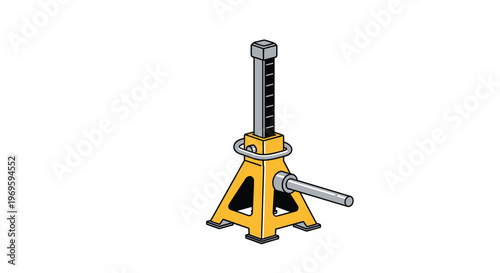 Industrial yellow car jack stand with an adjustable column and locking pin, essential automotive tool for garage maintenance and repair.