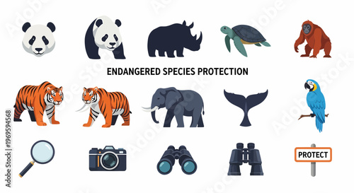 Endangered species protection animal icons.