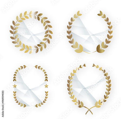 高級感のあるゴールド月桂冠フレームセット｜アワード・表彰・ランキングデザインに使えるラグジュアリーなローレルリース装飾素材
