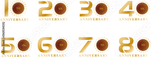 ゴールド数字の周年記念ロゴセット（1周年〜8周年）｜アニバーサリーイベントや企業記念キャンペーンに使える高級感デザイン素材
