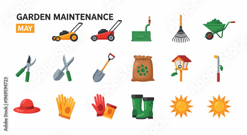 Garden maintenance tools and equipment.