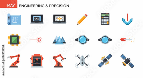 Industrial engineering precision technology icons.