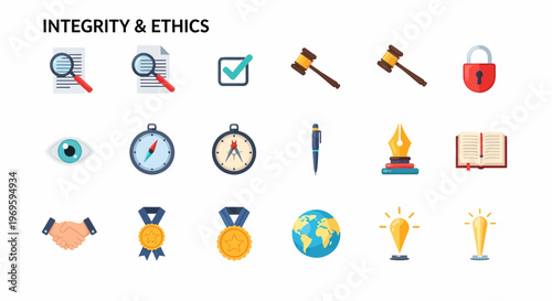 Integrity and ethics concept icons set.