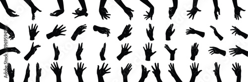 Hand Silhouette Illustration Set, Various Hand Gestures Collection for Sign Language and Communication Visuals, Isolated on White Background, Human Hands Vector for Symbols and Expressions