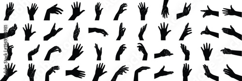 Hand Silhouette Illustration Set, Various Hand Gestures Collection for Sign Language and Communication Visuals, Isolated on White Background, Human Hands Vector for Symbols and Expressions