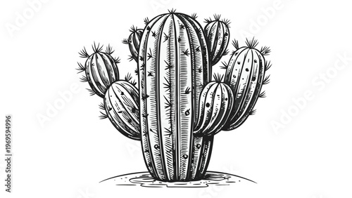 Cactus stands tall in desert setting with sun shining above in clear blue sky during warm afternoon hours