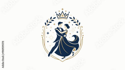 Elegant Couple Dancing in a Royal Emblem