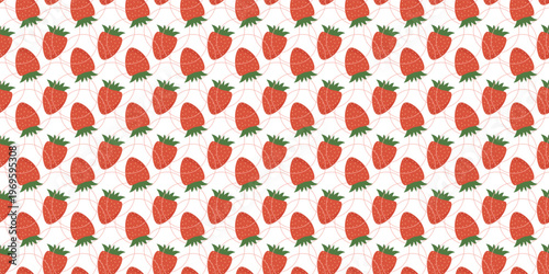 Juicy strawberry repeating pattern for sweet food packaging and branding. Healthy fruit pattern