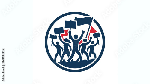Protest Rally Icon with Silhouetted Figures