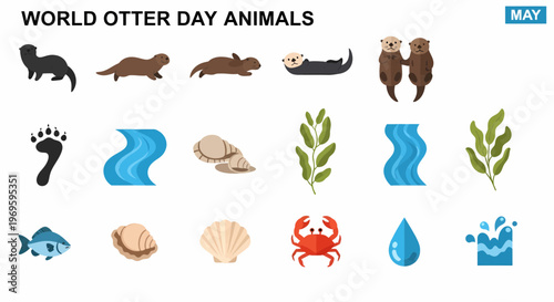 Otter animals in various poses.