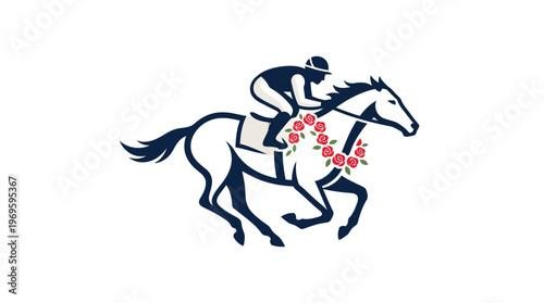 Elegant Horse Racing Logo with Jockey and Floral Wreath