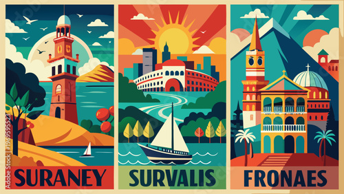 Tourist attractions in Suraney, Survalis, and Fronaes showing city landmarks and nature during daytime