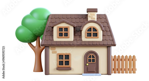 Cartoon house with tree and fence