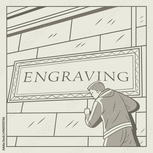 A man engraving a stone plaque