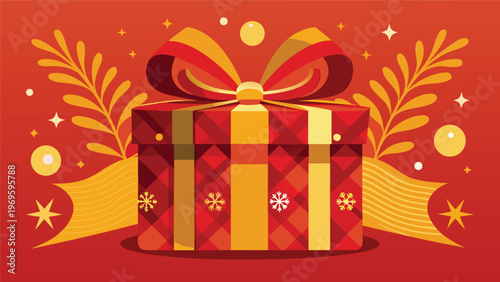 Gift box with ribbon and decorations for holiday celebrations and events