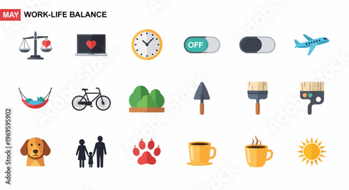 Work Life Balance Icons Set.