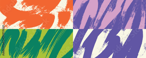 Abstract Brush Stroke Background Set Colorful Paint Texture Grunge Artistic Vector