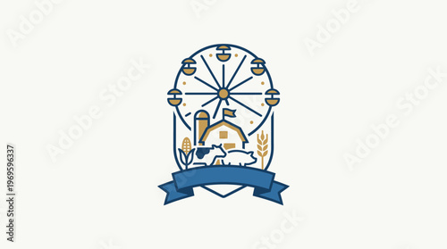 Vintage Farm Fair Logo with Ferris Wheel and Barn