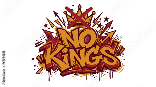 No Kings Graffiti Design with Crown Crossed Out