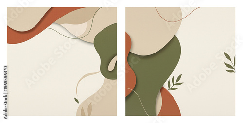 Abstract floral invitation template with leaves