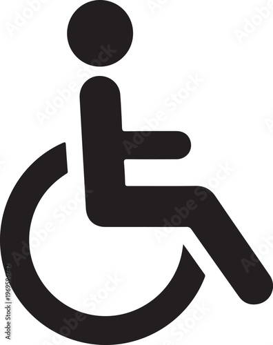 Black and white wheelchair accessibility symbol with simplified human figure disability sign